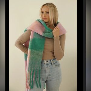 Soft Pastel Rainbow Mohair Scarf – Pink, Purple & Green – Cozy & Stylish 82.7x15